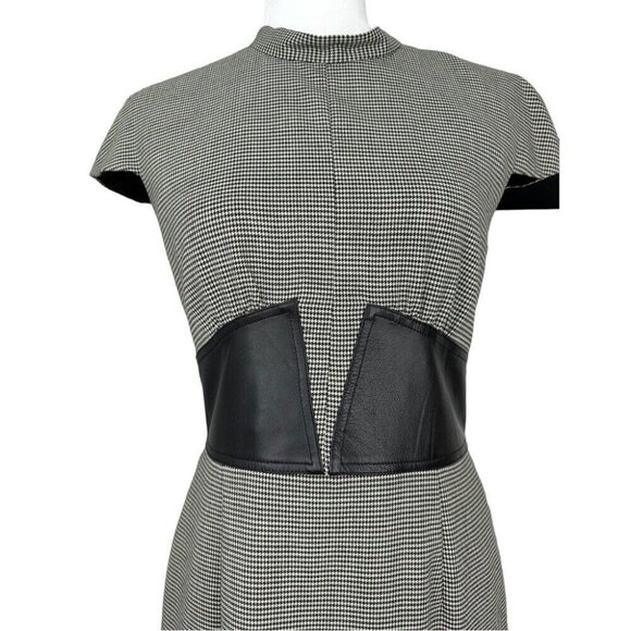 L’AGENCE Women’s Black Houndstooth Leather Corset‎ Waist Designer Dress 6/C34 - Picture 4 of 16